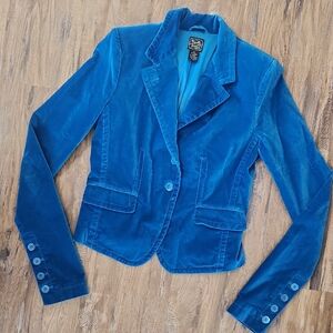 Lucky Brand Blue Velvet Velour Fitted Jacket Blazer